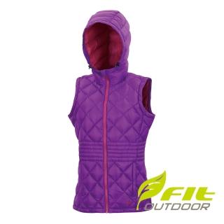 【Fit 維特】女-輕量連帽羽絨背心-紫色 HW2401-F1(防寒背心/保暖背心/外搭背心/鋪棉背心)