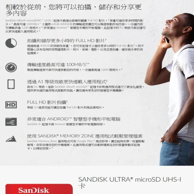 【SanDisk 晟碟】[升級版]Ultra microSDHC UHS-I A1 16GB記憶卡98MB/s(16G Micro Sd 記憶卡)