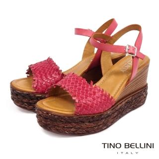 【TINO BELLINI 貝里尼】歐洲進口編織工藝繫踝厚底楔型涼鞋FPV0005(桃紅)