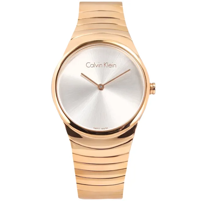 【Calvin Klein】極簡風格 細緻迷人 礦石強化玻璃 不鏽鋼手錶 銀x鍍玫瑰金 33mm(K8A23646)