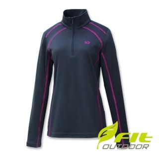 【Fit 維特】女-吸排立領長袖上衣-鐵礦灰 JW2103-77(半開襟/立領上衣/保暖上衣/吸濕排汗)