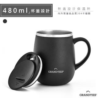 【美國GrandTies】滑蓋式460ML真空不鏽鋼保溫杯/馬克杯午夜黑(保冷/保溫)(保溫瓶)