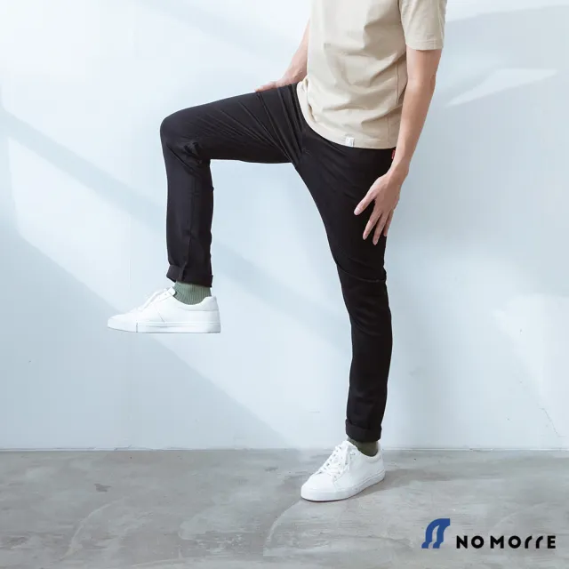 【NoMorre】黑色休閒褲 黑色長褲 超彈力 輕薄尼龍 窄管褲 M-3L 台灣現貨 #5486(黑色)