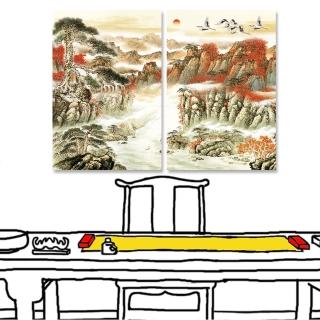 【24mama 掛畫】二聯式 油畫布 森林 溪流 日落 動物 鳥 無框畫-40x60cm(秋天丘陵)