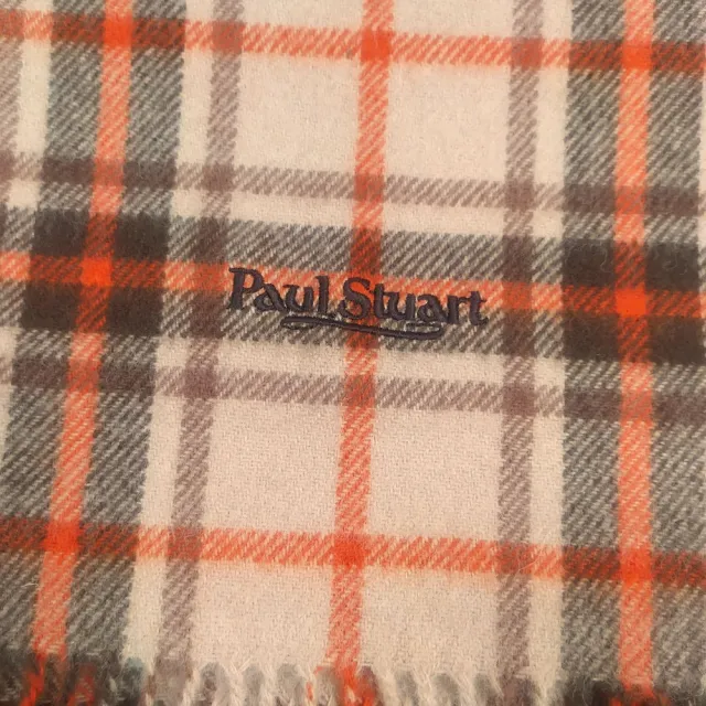 【Paul Stuart】經典蘇格蘭格紋羊毛披肩圍巾(卡其橘色)