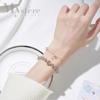 【my stere 我的時尚秘境】現貨-秘境設計款-天然月光石草莓金雙層月亮手鍊(癸卯招財必備款 發發