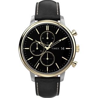 【TIMEX】天美時 風格系列 三眼雅仕手錶(黑 /金銀 TXTW2U39100)