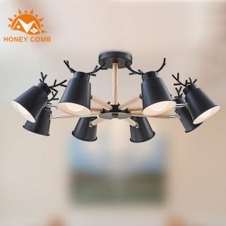 【Honey Comb】北歐風複刻版原木半吸頂八燈(MK818-8)