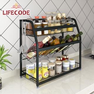 【LIFECODE】《收納王》304不鏽鋼炭黑-三層置物架/調料架-寬35cm