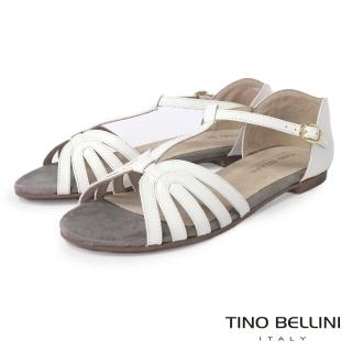 【TINO BELLINI 貝里尼】清新氣質牛皮繫踝平底涼鞋F7T0001(白)