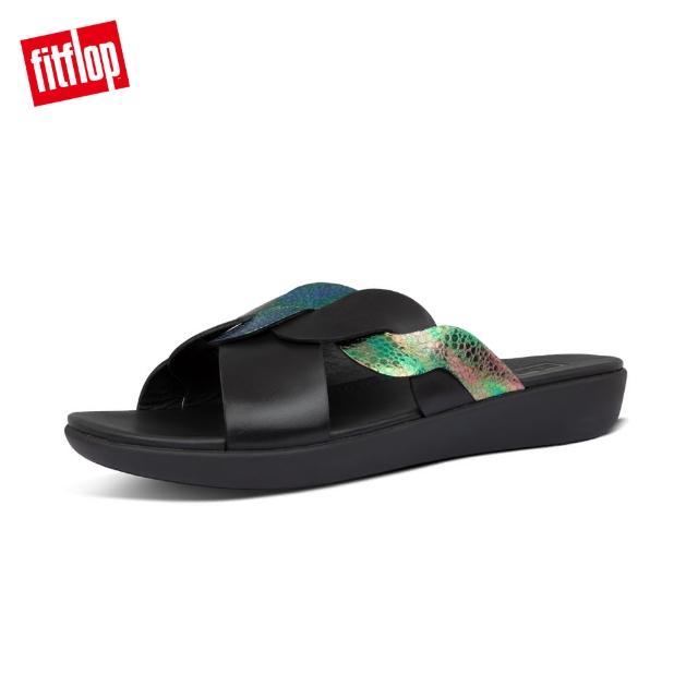 【FitFlop】REAGAN ROPE SLIDES 波浪造型交叉涼鞋-女(靚黑色)