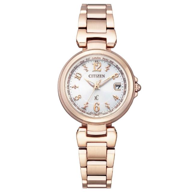 【CITIZEN 星辰】浪漫優雅光動能電波時尚女錶-玫瑰金/27.8mm 母親節限定(EC1037-51A)