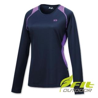 【Fit 維特】女-吸濕排汗圓領上衣-經典黑 IW2106-79(長袖上衣/薄長袖/排汗衫)