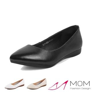 【MOM】真皮娃娃鞋 尖頭娃娃鞋/真皮柔軟牛皮尖頭淺口舒適平底坡跟便鞋(4色任選)
