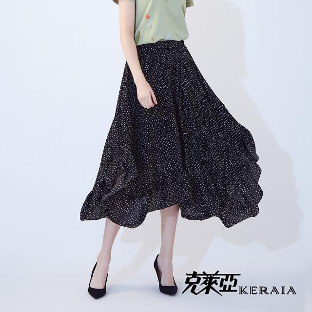 【KERAIA 克萊亞】復古摩登圓點荷葉雪紡長裙