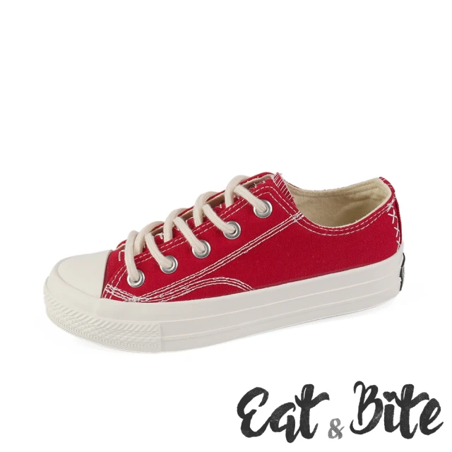【E&B】線條塗鴉個性厚底帆布鞋(紅)