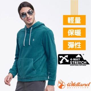 【Wildland 荒野】男新款 彈性PILE連帽保暖上衣.長袖立領衫(0A82506-135 湖水映)