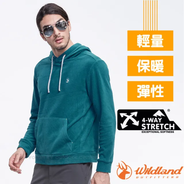 【Wildland 荒野】男新款 彈性PILE連帽保暖上衣.長袖立領衫(0A82506-135 湖水映)