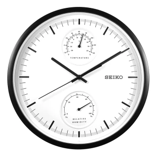 【SEIKO 精工】31cm 兩眼造型 溫度 溼度 滑動式秒針 餐廳客廳臥室 靜音掛鐘/SK048(白x黑框 / QXA525K)