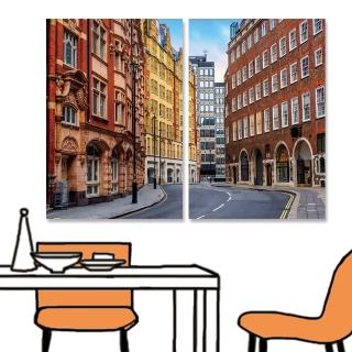 【24mama 掛畫】二聯式 油畫布 英國 倫敦 市中心 建築 道路 無框畫-40x60cm(史密斯大街)