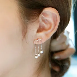 【Quenby】韓國明星同款珍珠流蘇耳環/耳針(飾品/配件/