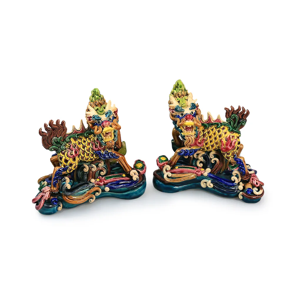 開運方程式】台灣交趾陶招財鎮宅元寶麒麟一對(台灣名師交趾陶NO.252