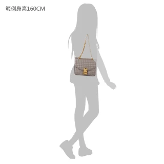 【CELINE】CELINE C CHARMS金字LOGO格紋縫線小牛皮扣式鏈帶肩背包(灰)