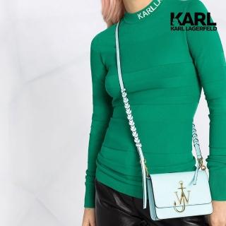 【KARL LAGERFELD 卡爾】圓領LOGO條紋上衣-綠(原廠公司貨)