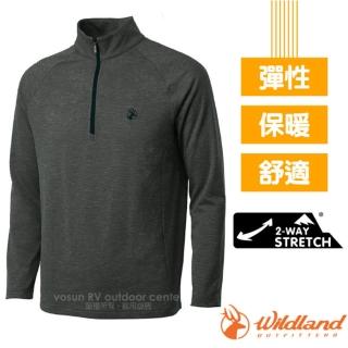 【Wildland 荒野】男新款 雲杉緹花彈性耐磨保暖排汗衣/雙向彈性.柔適內輕刷毛(0A62616-54 黑)