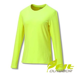【Fit 維特】女-彈性圓領保暖上衣-粉黃色 GW2504-30(保暖衣/貼身內衣/衛生衣/素T保)