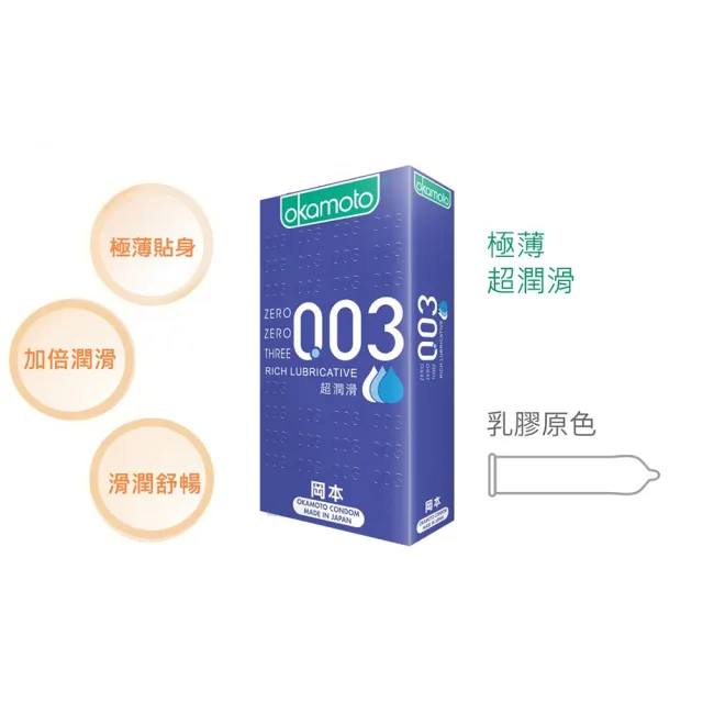 【okamoto 岡本】003RL超潤滑保險套6入/盒(加有潤滑劑/光滑/極薄系列)
