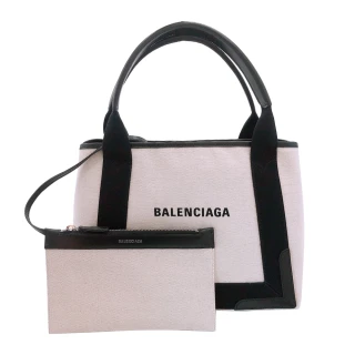 【Balenciaga 巴黎世家】Navy Cabas 帆布手提子母包-S(339933-黑/白)