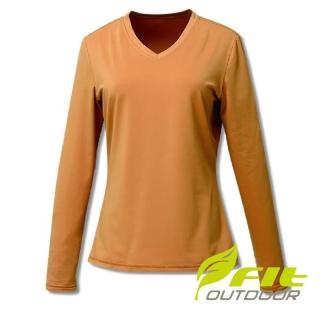 【Fit 維特】女-遠紅外線彈性V領保暖內衣-金黃色 GW2502-34(保暖衣/貼身內衣/衛生衣/發熱衣/素T)