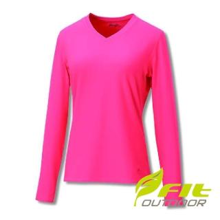 【Fit 維特】女-彈性V領保暖上衣-粉桔色 GW2505-22(保暖衣/貼身內衣/衛生衣/素T)