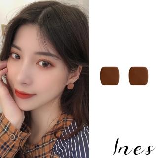 【INES】韓國設計S925銀針簡約氣質磨砂小方塊耳環(2色任選)