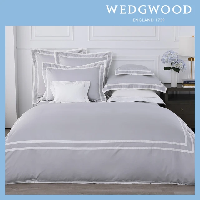 【WEDGWOOD】500織長纖棉Bi-Color素色被套枕套組-紐曼經典灰(雙人180x210cm)