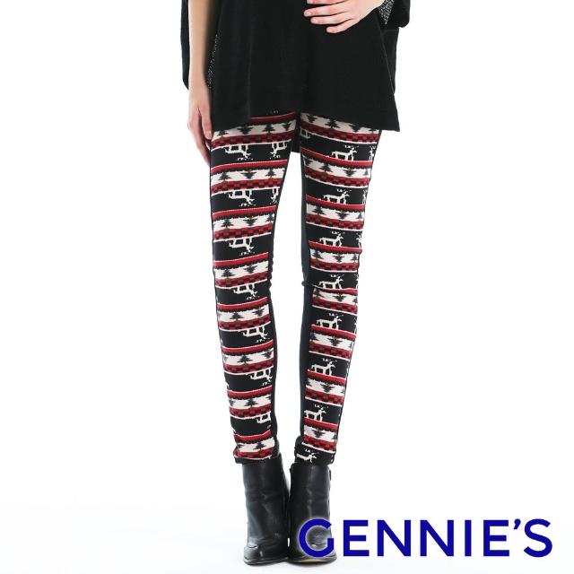 【Gennies 奇妮】聖誕風刷毛內搭褲(黑T4A08)