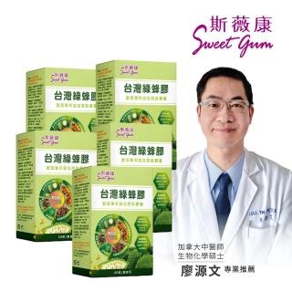 【Sweet Gum 斯薇康】臺灣綠蜂膠啟用專利苦瓜勝膠囊300粒/5盒組(臺灣綠蜂膠+專利山苦瓜+專利肉桂)