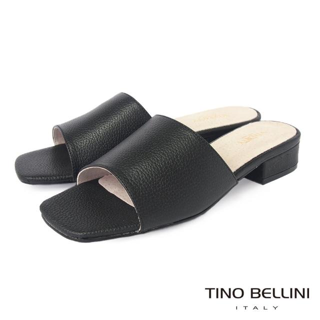 【TINO BELLINI 貝里尼】摩登簡約牛皮素色低跟涼拖鞋FRV0002(黑)