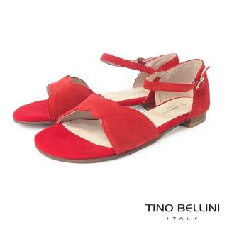 【TINO BELLINI 貝里尼】俏麗靚色牛皮扣環平底涼鞋F7T0002(紅)