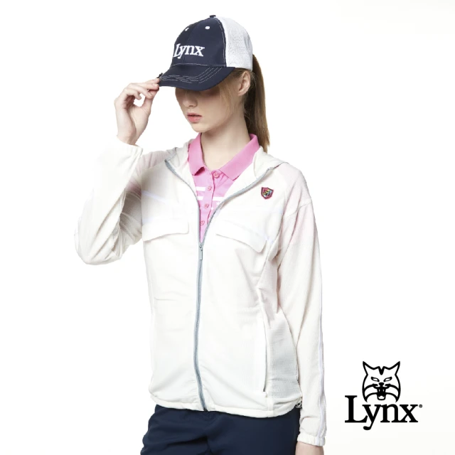 Lynx Golf 女款彈性舒適涼爽透氣交叉壓條袋蓋連帽長袖外套(牙白色)