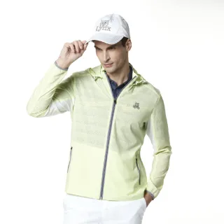【Lynx Golf】男款素面山貓織標輕量網狀透氣可拆式連帽長袖外套(淺黃色)