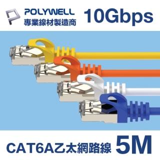 【POLYWELL】CAT6A 高速乙太網路線 S/FTP 10Gbps 5M(適合2.5G/5G/10G網絡卡 網路交換器 NAS伺服器)