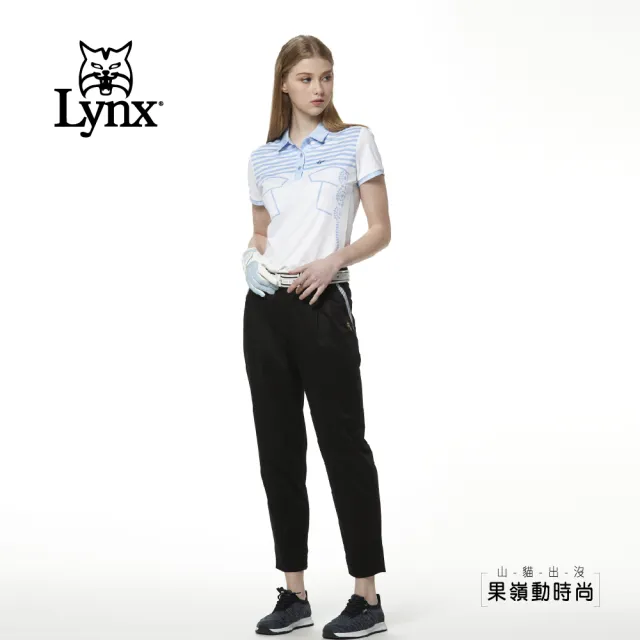 【Lynx Golf】女款吸汗速乾條紋配布公主線剪接短袖POLO衫/高爾夫球衫(白色)