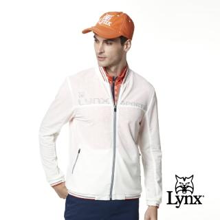 【Lynx Golf】男款素面羅紋配色織條網狀透氣長袖外套(白色)