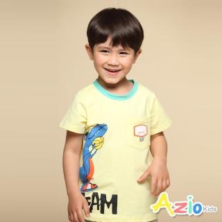 【Azio Kids 美國派】男童 上衣 恐龍投籃印花圓領配色素面上衣T恤(黃)