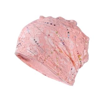 【89 zone】法式蕾絲燙金優雅透氣多功能 套頭帽 防風帽 頭巾帽(滴膠款-粉)