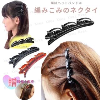 【kiret】懶人編髮神器 韓版快速編織頭髮夾 雙層瀏海夾 贈極簡小鯊魚夾3入-咖啡色(迷你 抓夾 瀏海夾)