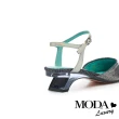【MODA Luxury】奢華閃耀拼接後繫帶尖頭高跟鞋(藍)