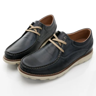 【GEORGE 喬治皮鞋】輕量系列 真皮縫線復古擦色綁帶休閒鞋 -藍 118010JO